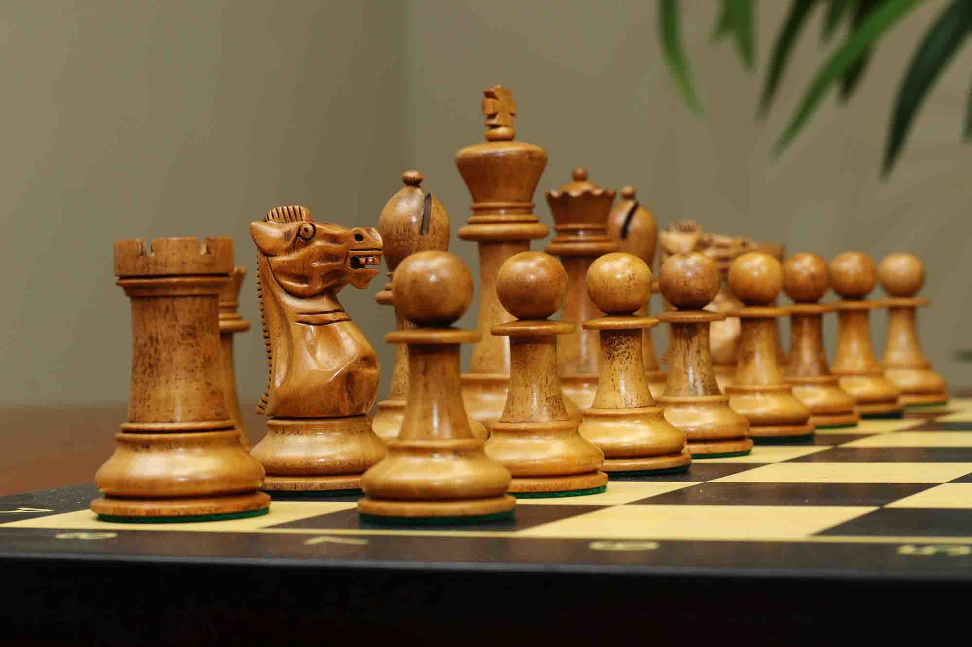 17th Olympiad Havana 1966 Circa Reproduction 3.78" Staunton Chessmen Distressed/Ebonised Boxwood