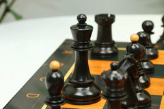 Dubrovink Series 1950 Vintage Reproduction 3.75" Ebony & Distressed Boxwood Chess Set