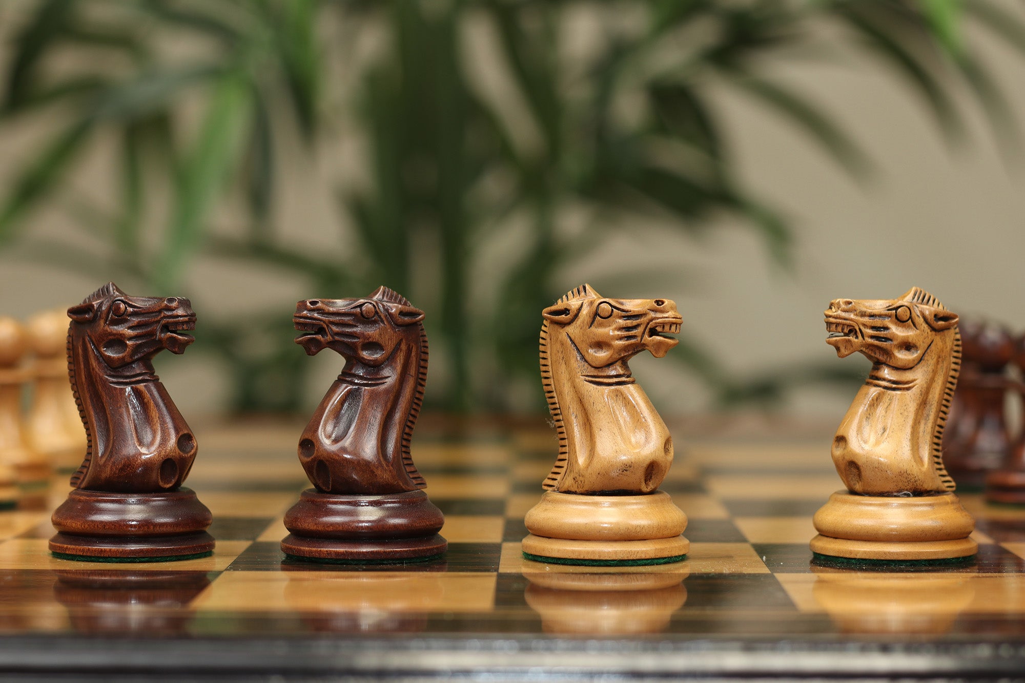 1850-55 Reproduced Staunton 4.4" Mahogany Stained / Antiqued Boxwood Chess Pieces