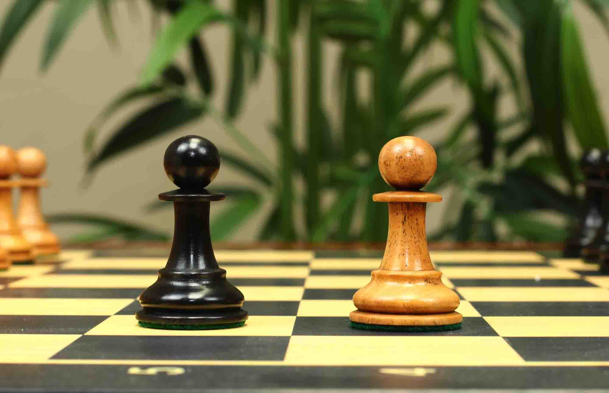 17th Olympiad Havana 1966 Circa Reproduction 3.78" Staunton Chessmen Distressed/Ebonised Boxwood