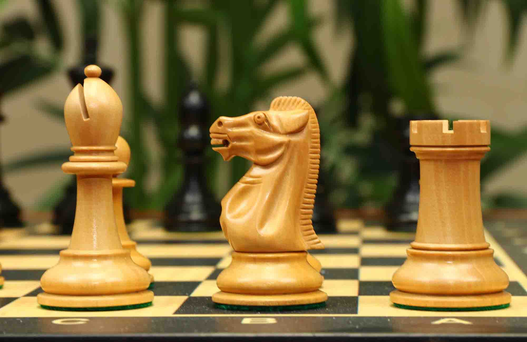 17th Olympiad Havana 1966 Circa Reproduction 3.78" Staunton Chessmen Natural/Ebonised Boxwood