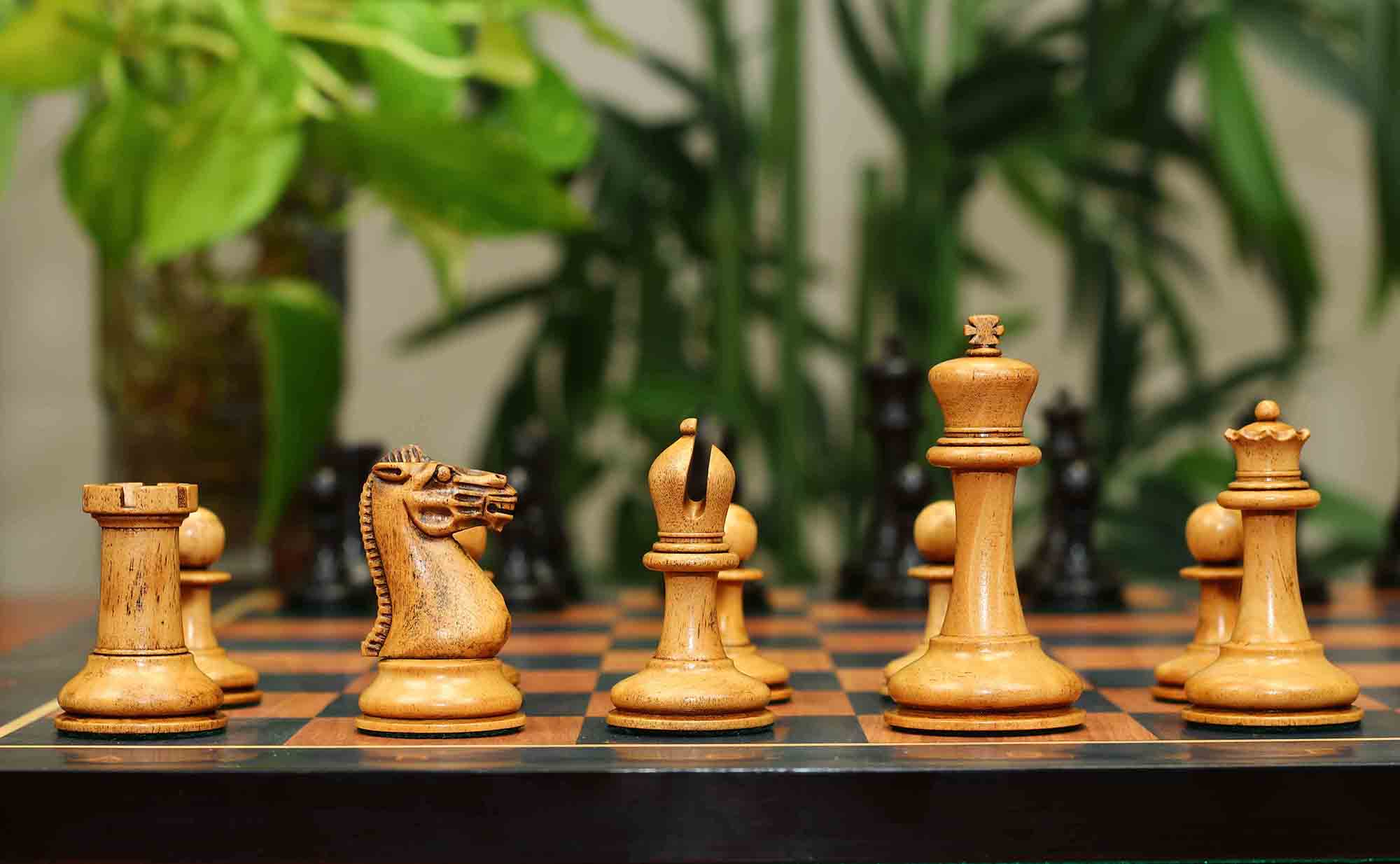 Walter Grimshaw 1854 Circa Reproduction Staunton Distressed Antiqued/Ebony Chess Set