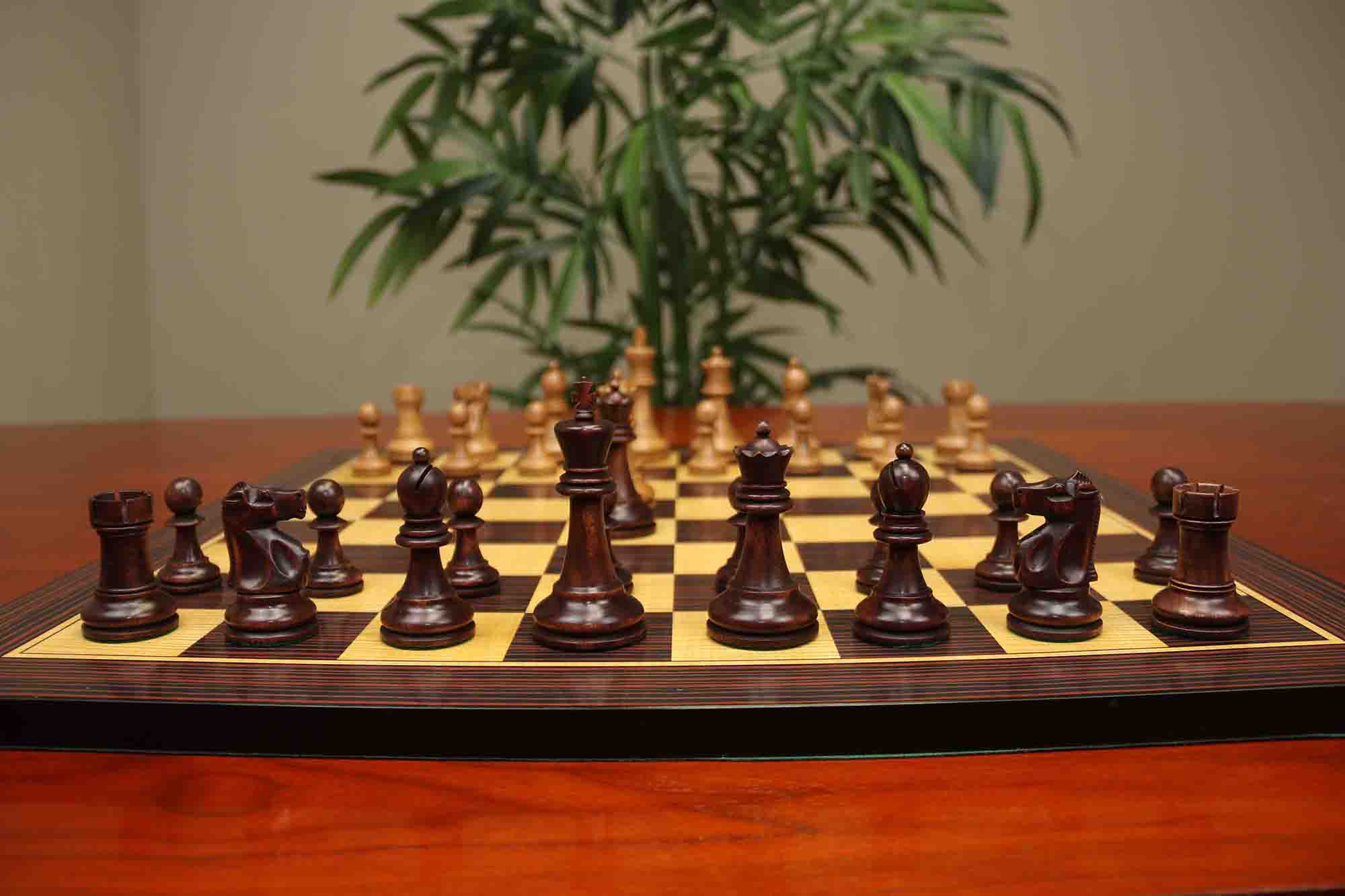 Fischer-Spassky / 1972 World Championship 3.75" Distressed Boxwood/Mahogany Stained Chessmen