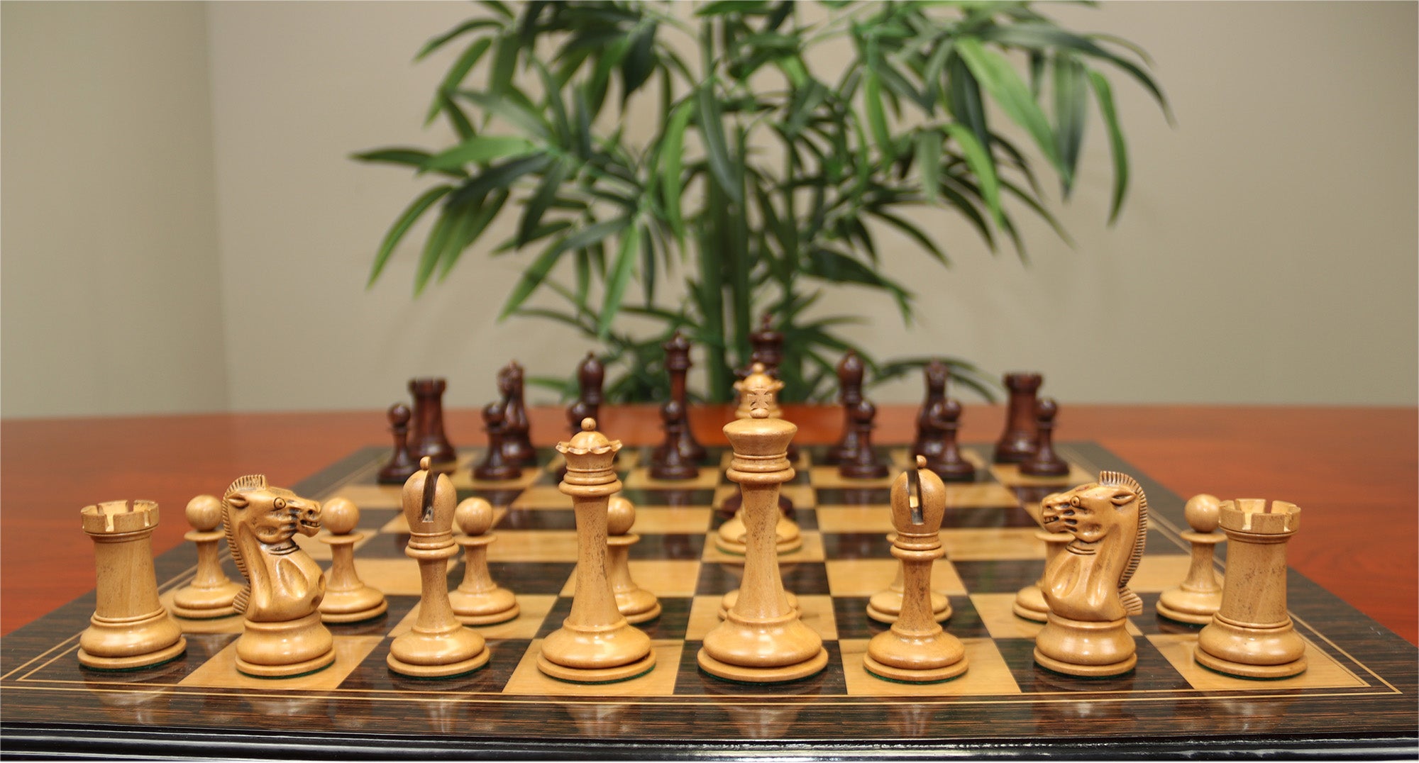 B & Company Reproduction 4.4" Chess set in Distressed/Mahogany Stained Boxwood