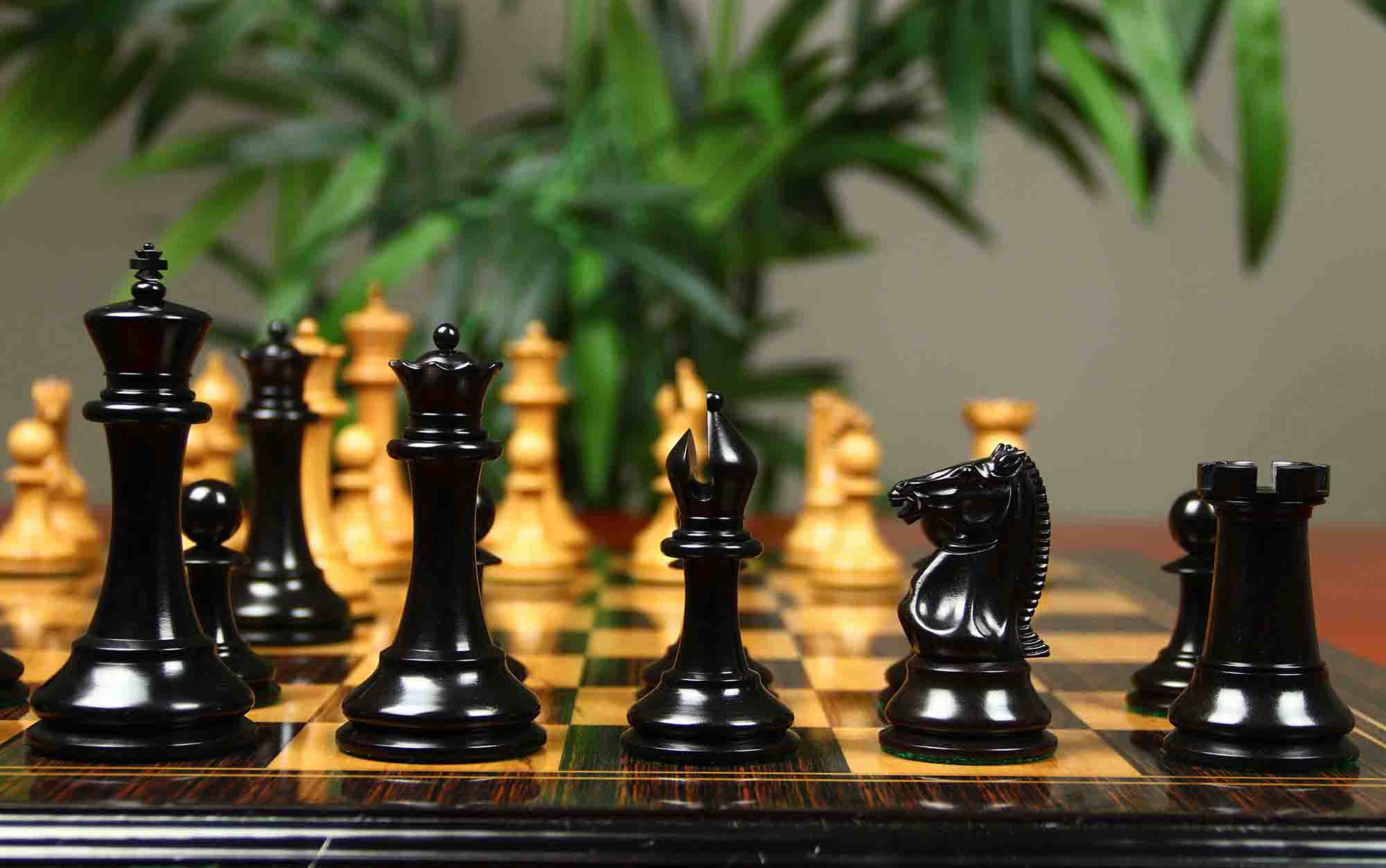 1851-52 Early 2880 Jaques of London Reproduced Vintage 4.4" Chess set Distressed Boxwood/Ebony Wood wood