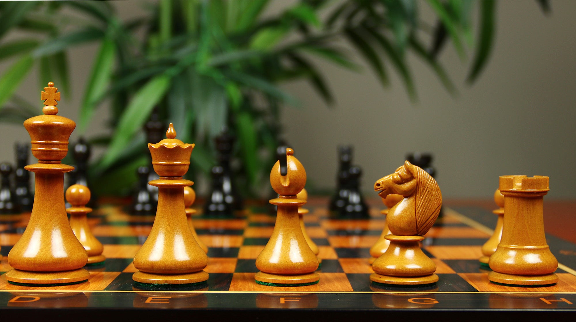 1830 Dublin Style Reproduced Historical Chess Set - 3.75" King Height in Antiqued Boxwood & Ebony Wood