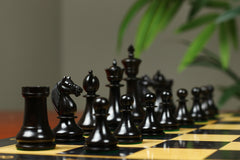 1830 Dublin Style Reproduced Historical Chess Set - 3.75" King Height in Distressed Boxwood & Ebony Wood