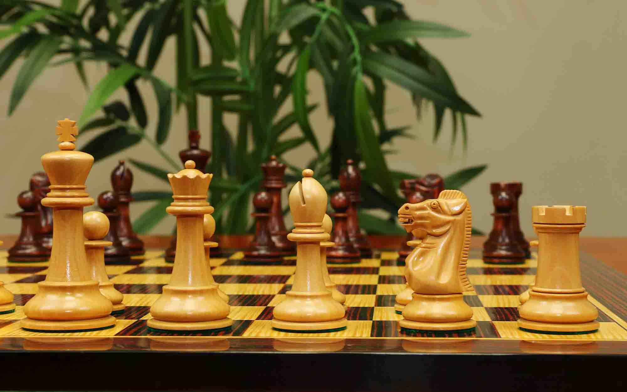 17th Olympiad Havana 1966 Circa Reproduction 3.78" Staunton Chessmen Natural/Mahogany Stained Boxwood