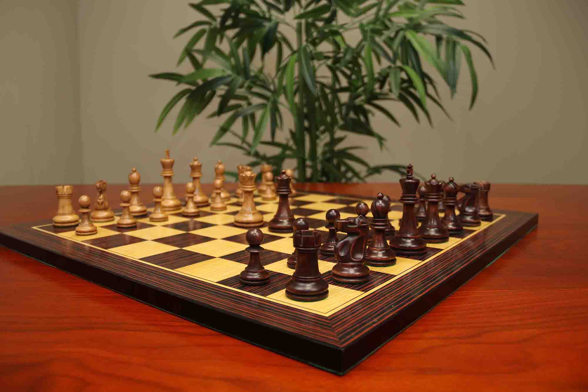 Fischer-Spassky / 1972 World Championship 3.75" Distressed Boxwood/Mahogany Stained Chessmen