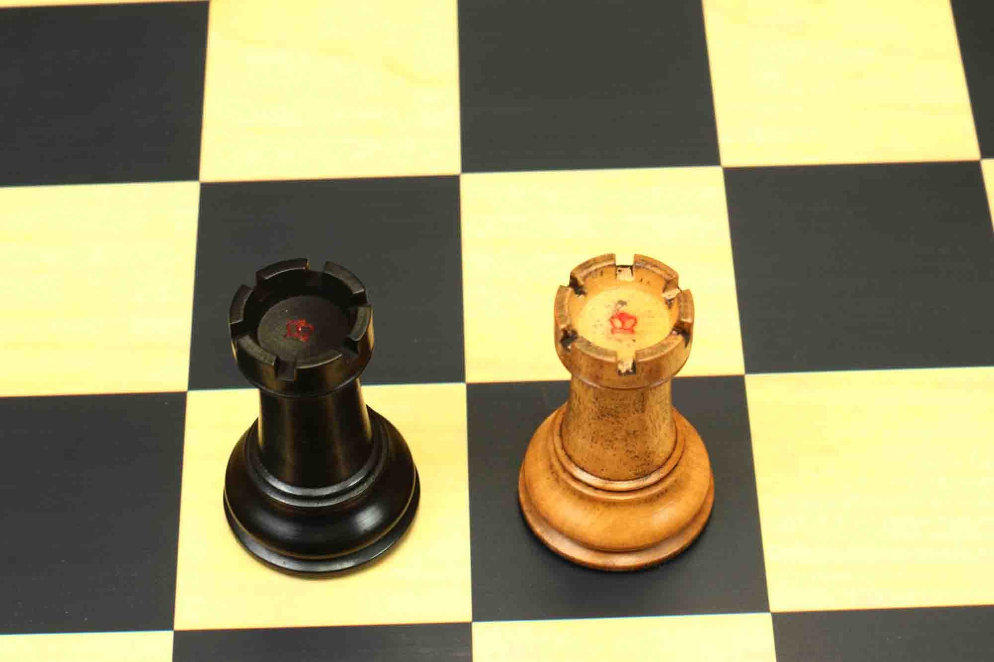 17th Olympiad Havana 1966 Circa Reproduction 3.78" Staunton Chessmen Distressed/Ebonised Boxwood