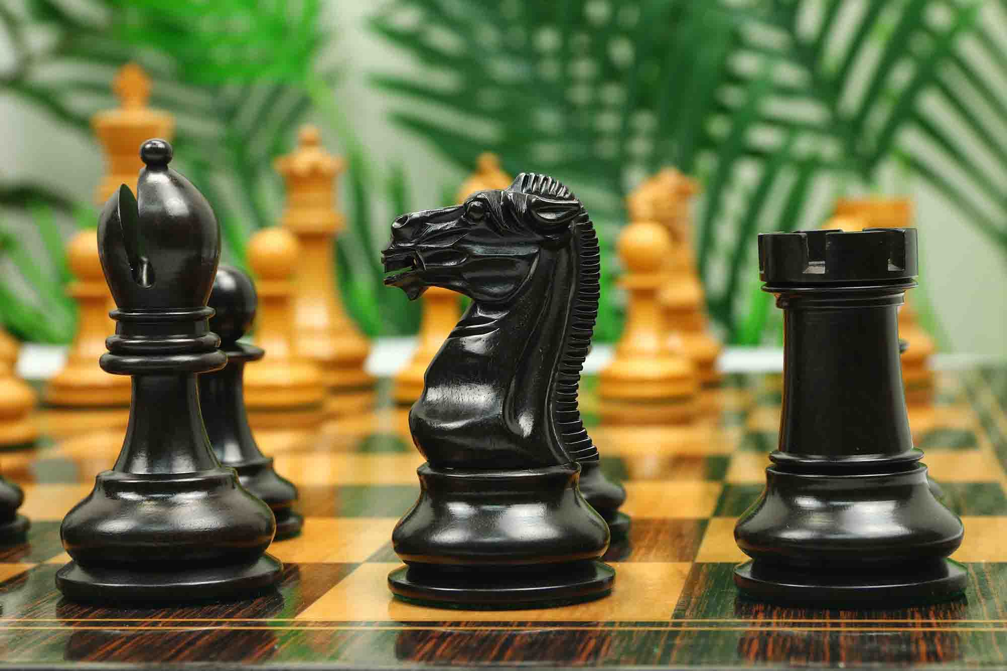 Reproduction BCC 1900-01 Edition Staunton Stroud Club Size 4.4" Antiqued Boxwood & Ebony Chessmen