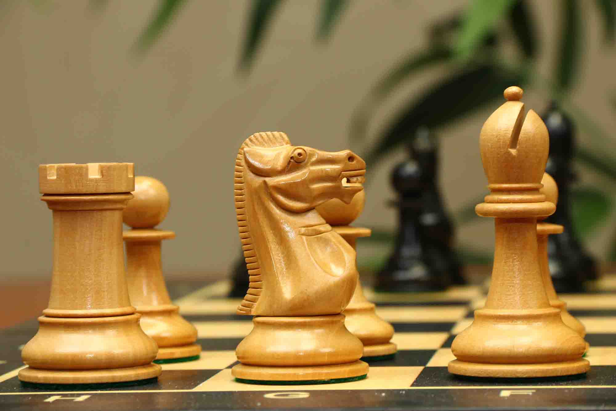 17th Olympiad Havana 1966 Circa Reproduction 3.78" Staunton Chessmen Natural/Ebonised Boxwood