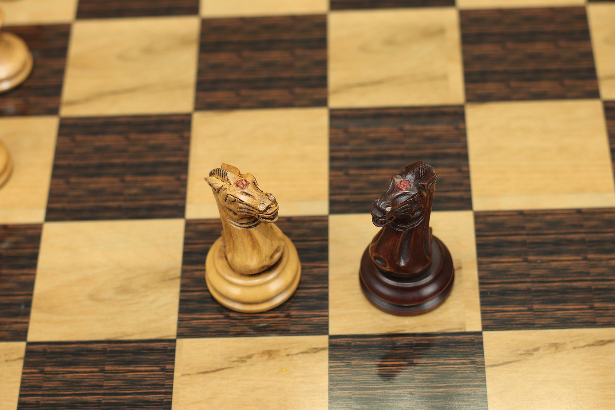 1850-55 Reproduced Staunton 4.4" Mahogany Stained / Antiqued Boxwood Chess Pieces