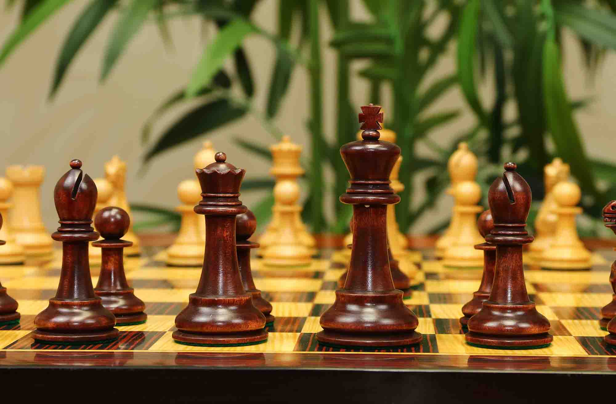 17th Olympiad Havana 1966 Circa Reproduction 3.78" Staunton Chessmen Natural/Mahogany Stained Boxwood