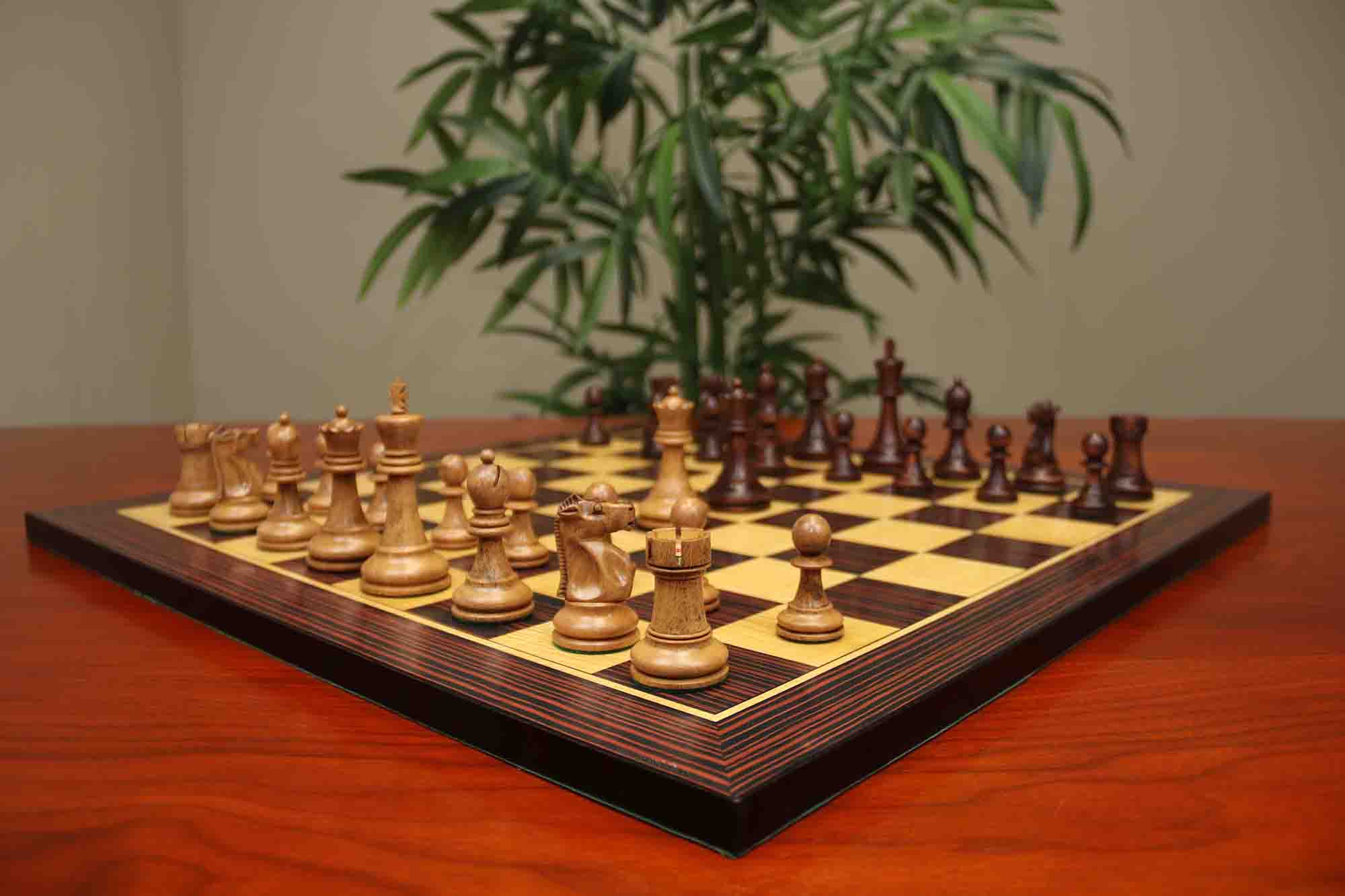 Fischer-Spassky / 1972 World Championship 3.75" Distressed Boxwood/Mahogany Stained Chessmen