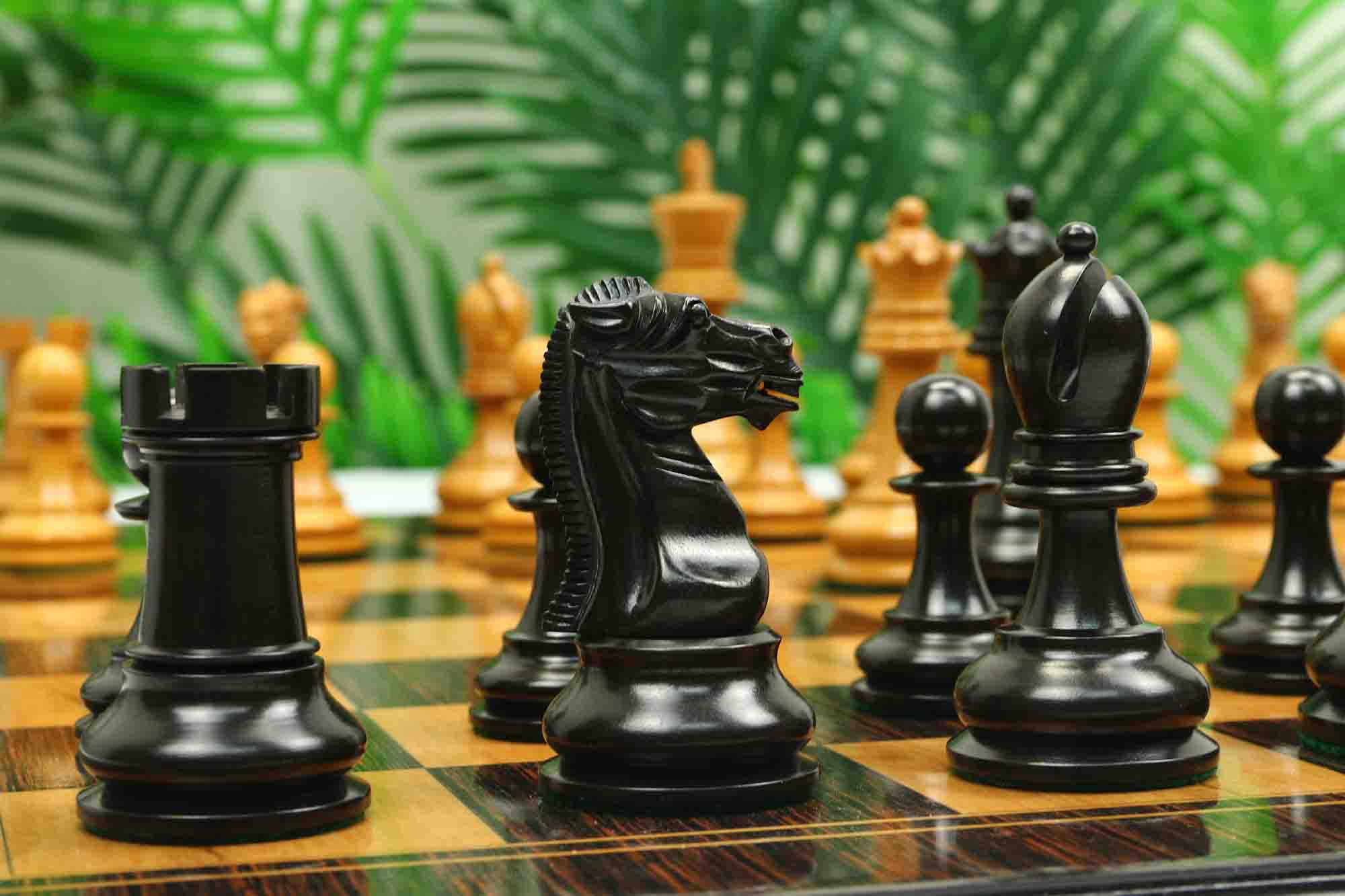 Reproduction BCC 1900-01 Edition Staunton Stroud Club Size 4.4" Antiqued Boxwood & Ebony Chessmen