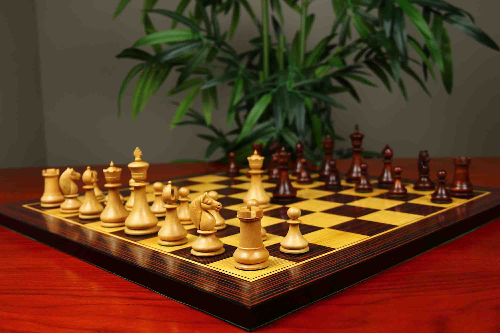 1830 Dublin Style Reproduced Historical Chess Set - 3.75" King Height in Natural & Mahogany Stained Boxwood