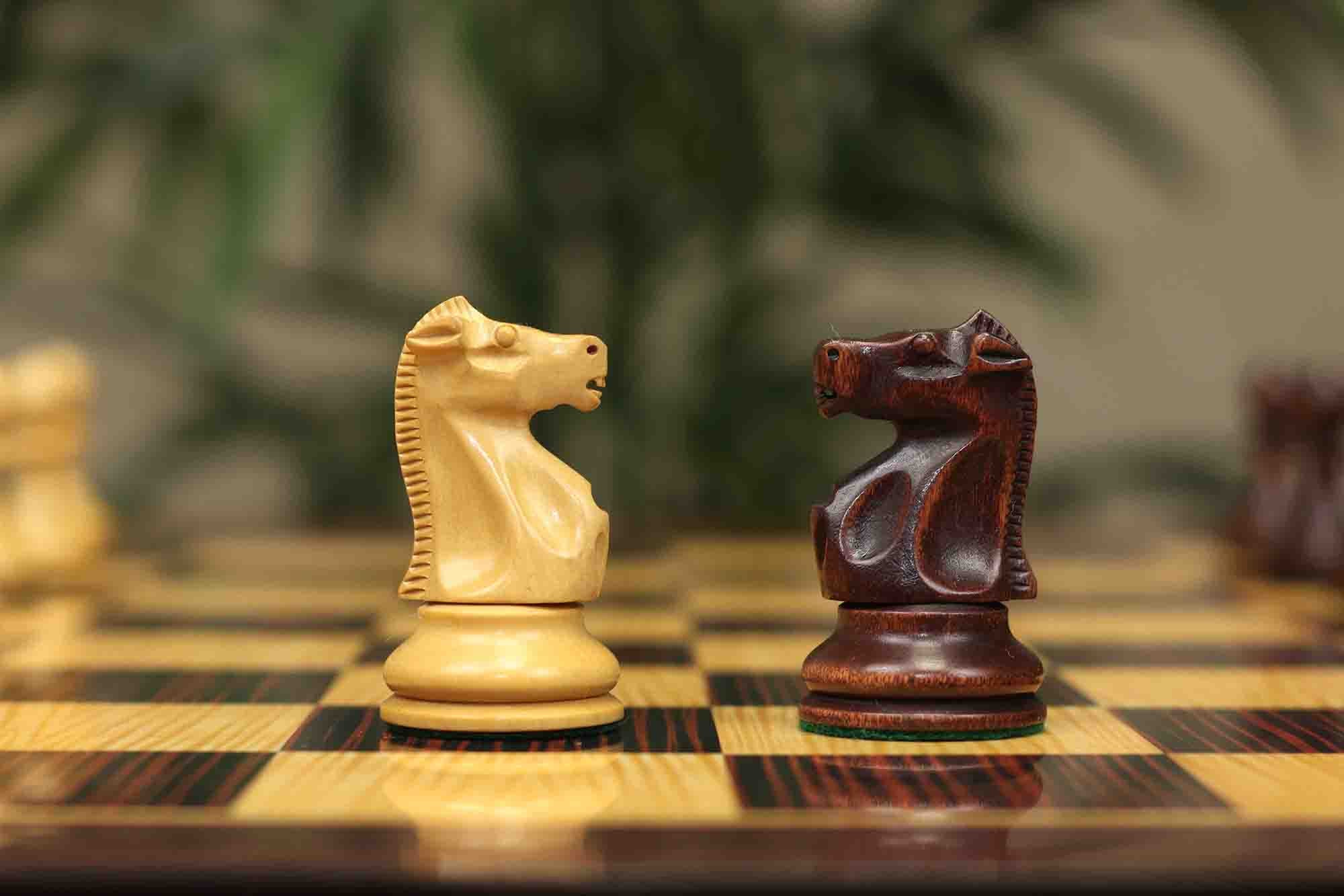 Fischer-Spassky / 1972 World Championship 3.75" Natural Boxwood/Mahogany Stained Chessmen