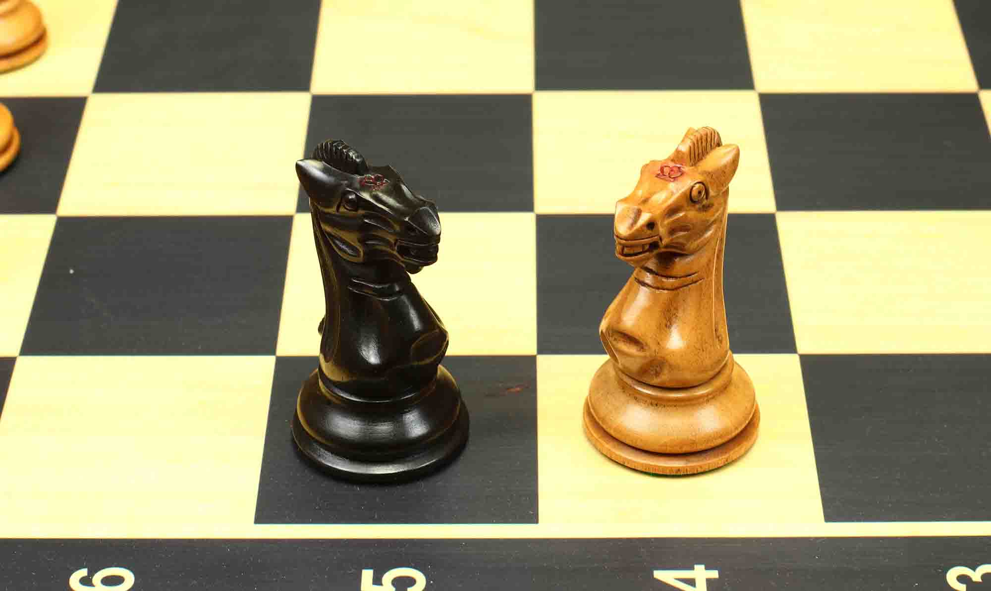 17th Olympiad Havana 1966 Circa Reproduction 3.78" Staunton Chessmen Distressed/Ebonised Boxwood