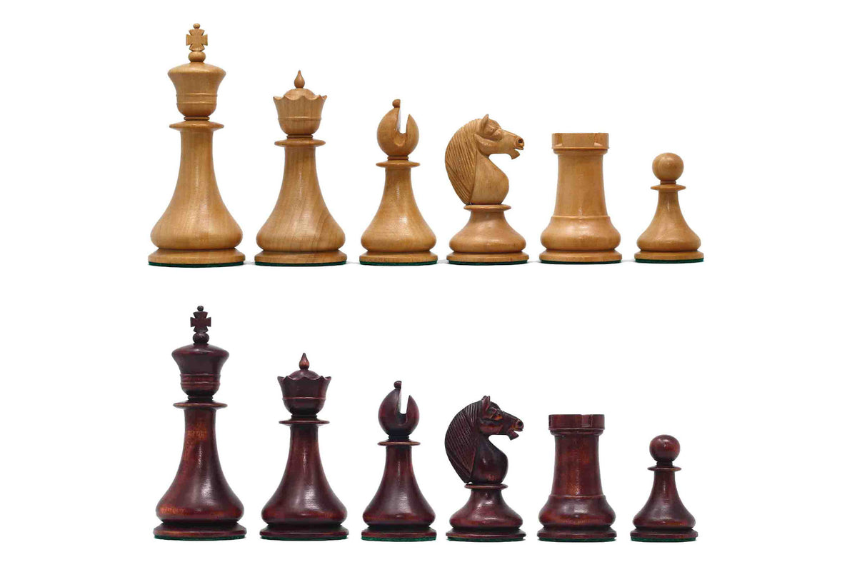 1830 Dublin Style Reproduced Historical Chess Set - 3.75" King Height in Natural & Mahogany Stained Boxwood