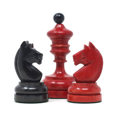 Reproduction Vintage 1930 German Knubbel 3.5" Chess Set in Ebonised & Red Gilded Box wood