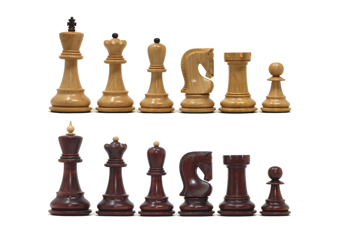 Zagreb '59 Series 3.75" Luxury Chessmen in Natural Boxwood & Mahogany Gilded