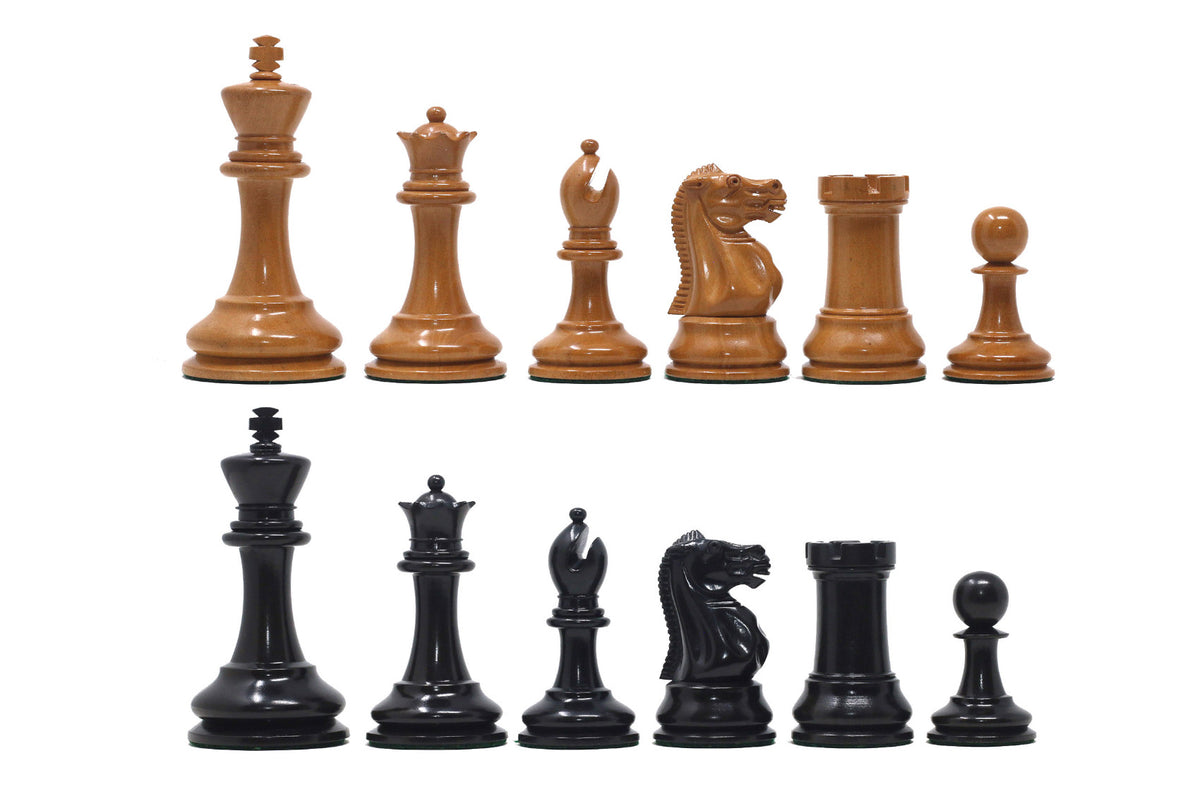 Jaques Zukertort 1875 Reproduction Library 3.5" Chessmen in Lacquered Antiqued Boxwood/Ebony