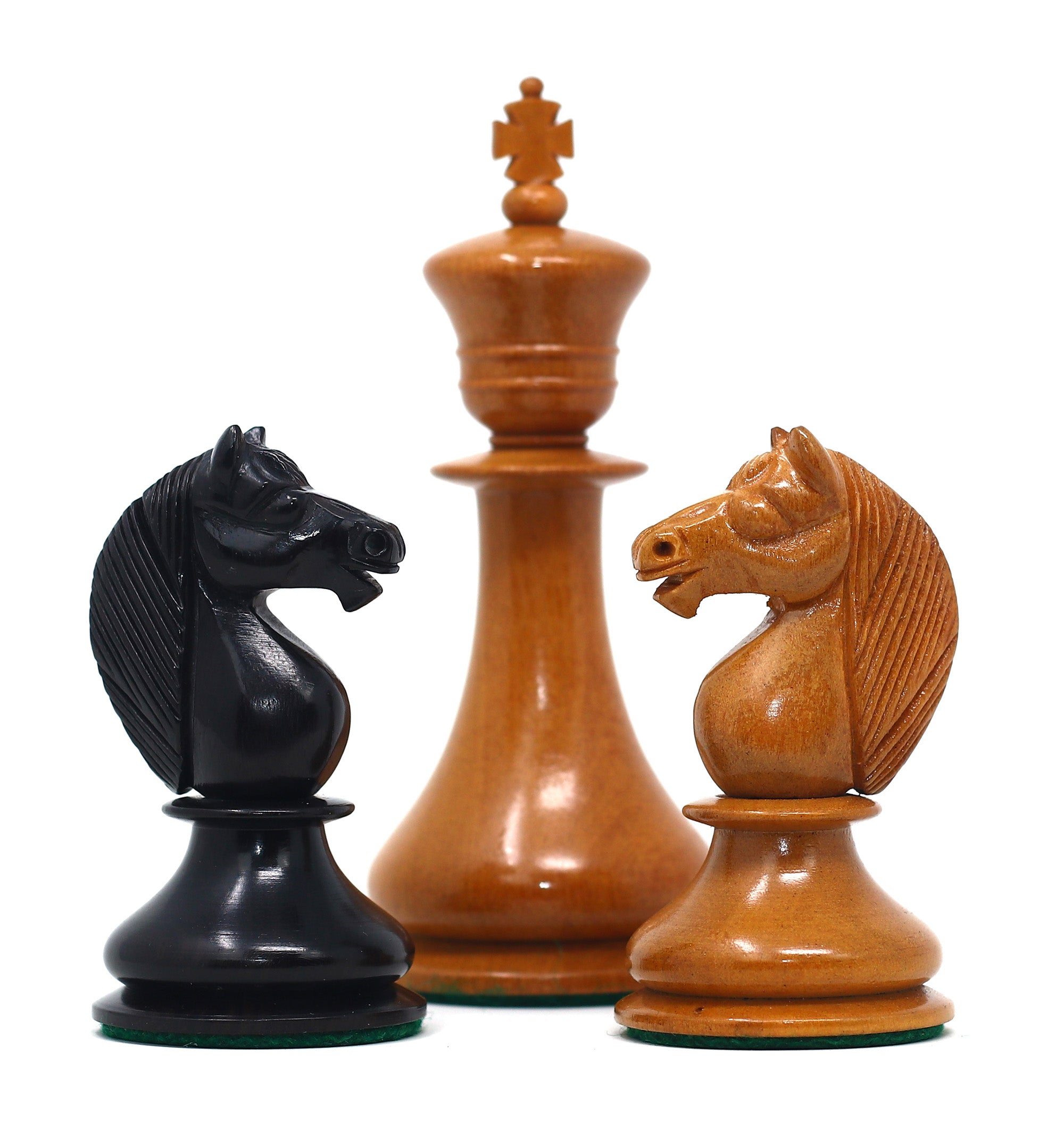 1830 Dublin Style Reproduced Historical Chess Set - 3.75" King Height in Antiqued Boxwood & Ebony Wood