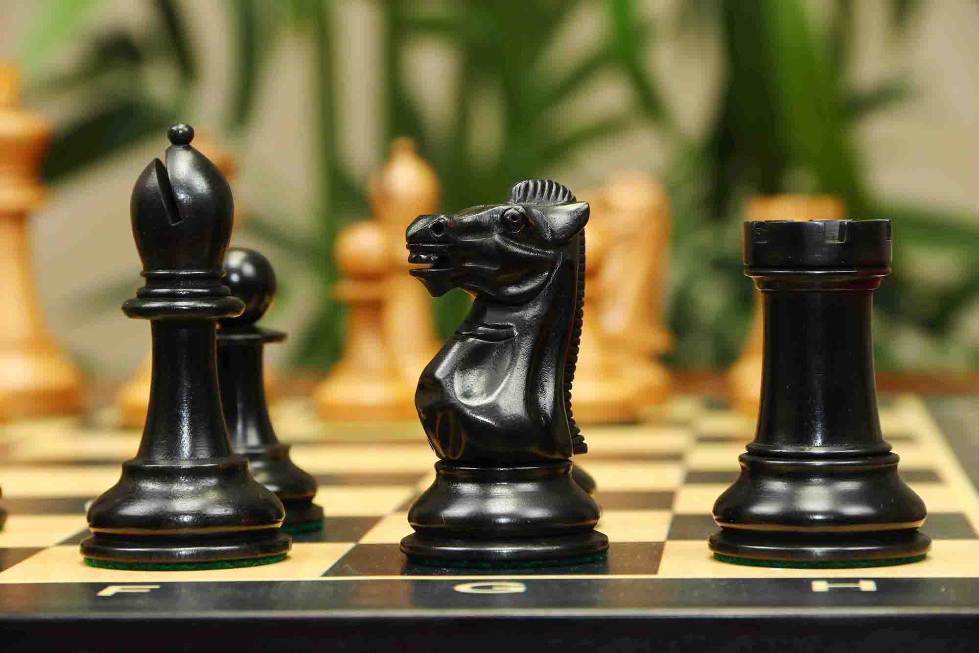 17th Olympiad Havana 1966 Circa Reproduction 3.78" Staunton Chessmen Distressed/Ebonised Boxwood