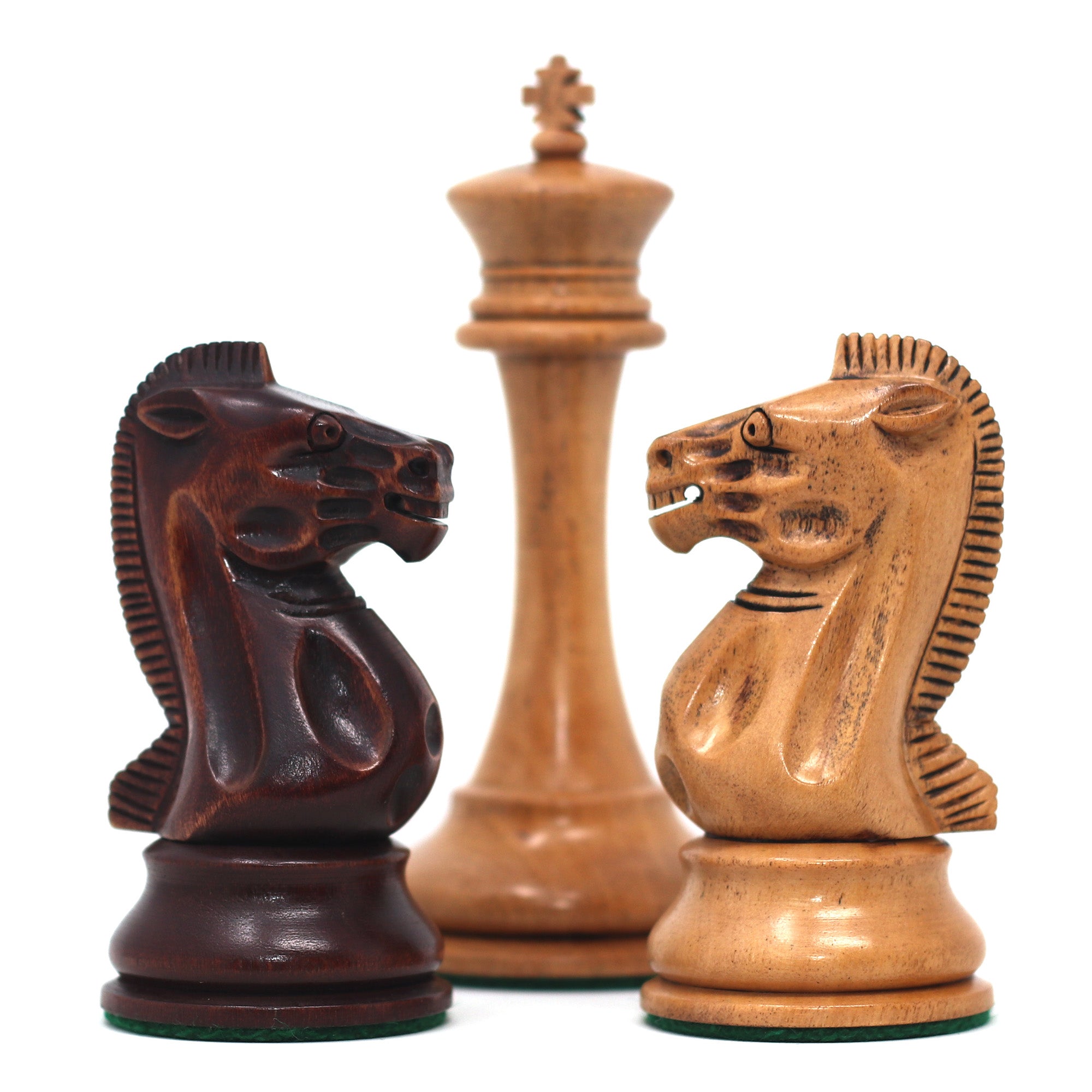 B & Company Reproduced Staunton 4.4" Chess Set in Distressed Boxwood and Mahogany