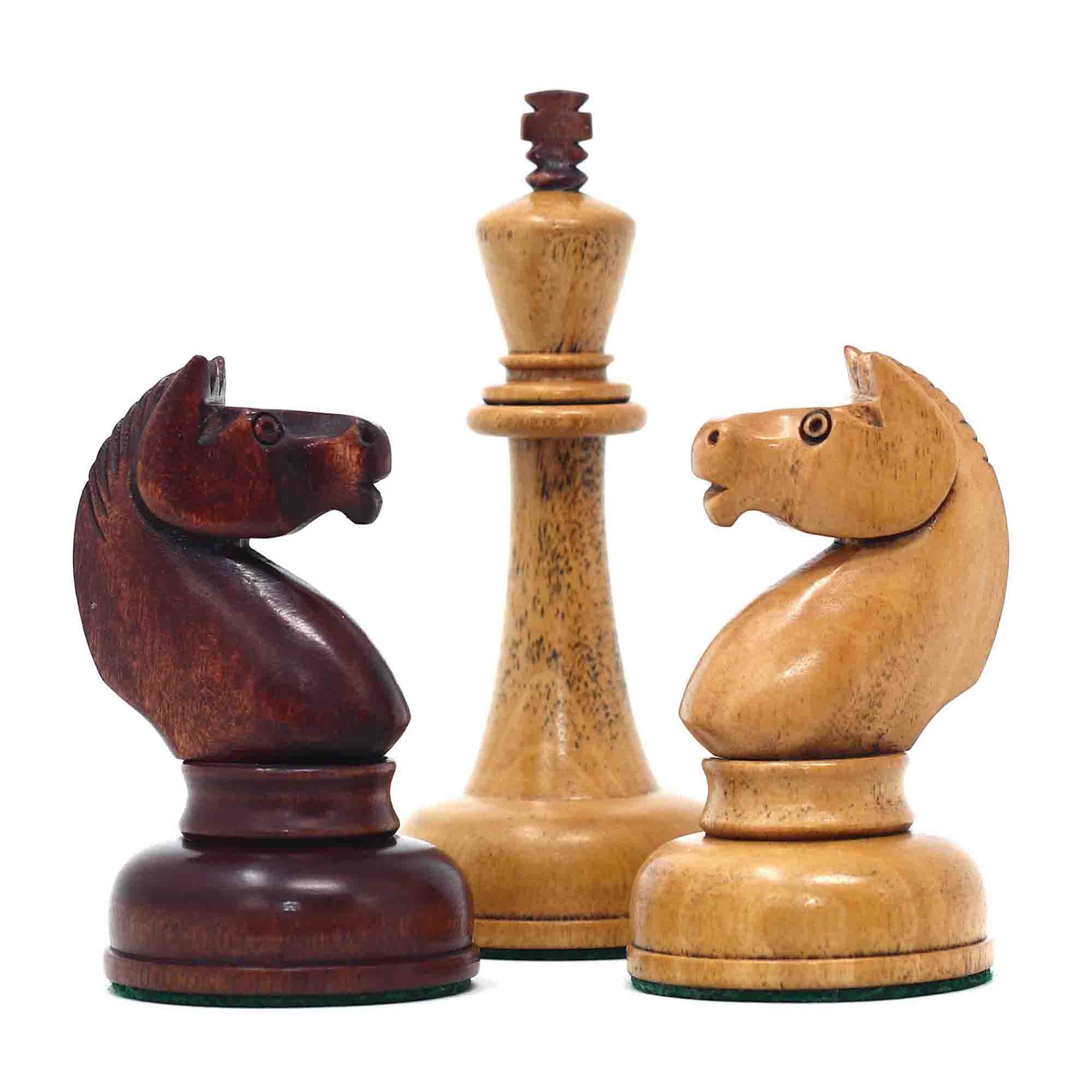 1962 Soviet Championship Historical Reproduced Tal Chess set 4" - Distressed and Mahogany Stained Boxwood