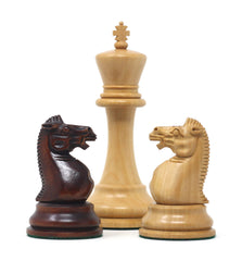 The Jaques Tournament Anderssen “Drop-Jaw” Replica Chessmen Natural & Mahogany Gilded Boxwood– 4.4" King