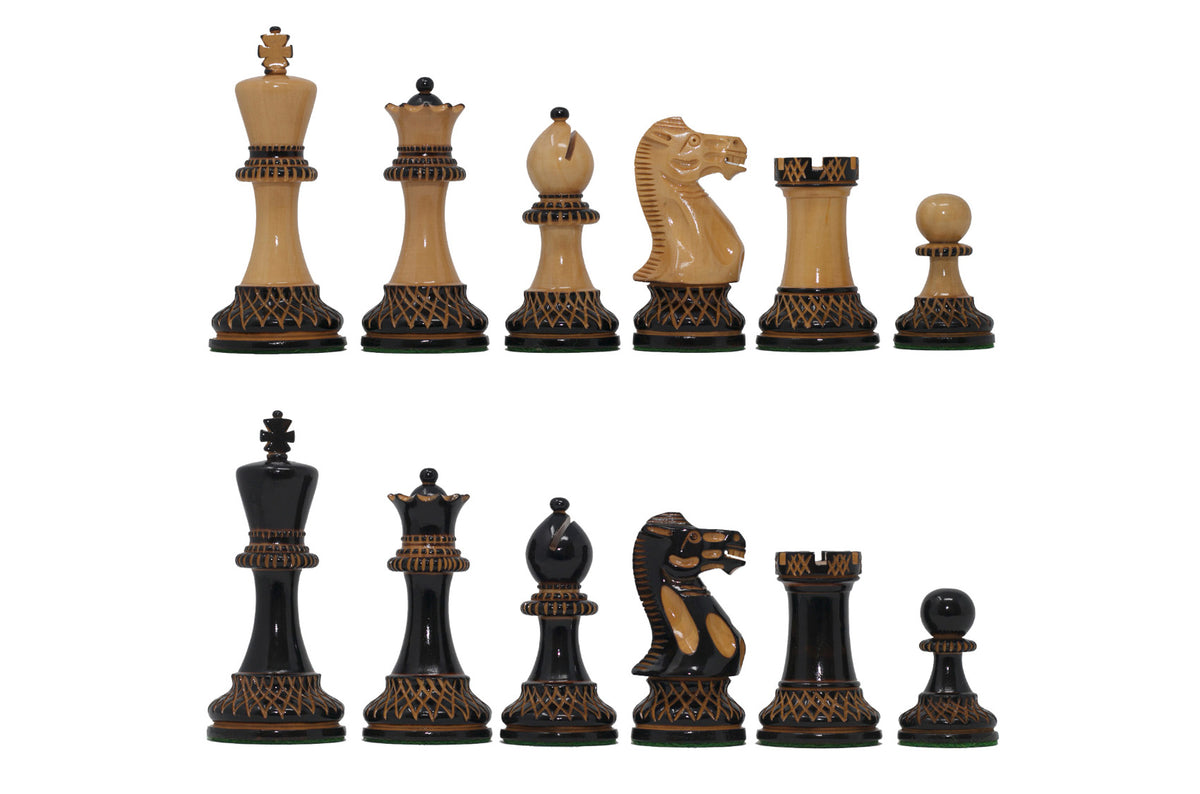 Aron Series Luxury 4" Luxury Staunton Chess Pieces in Burnt Boxwood