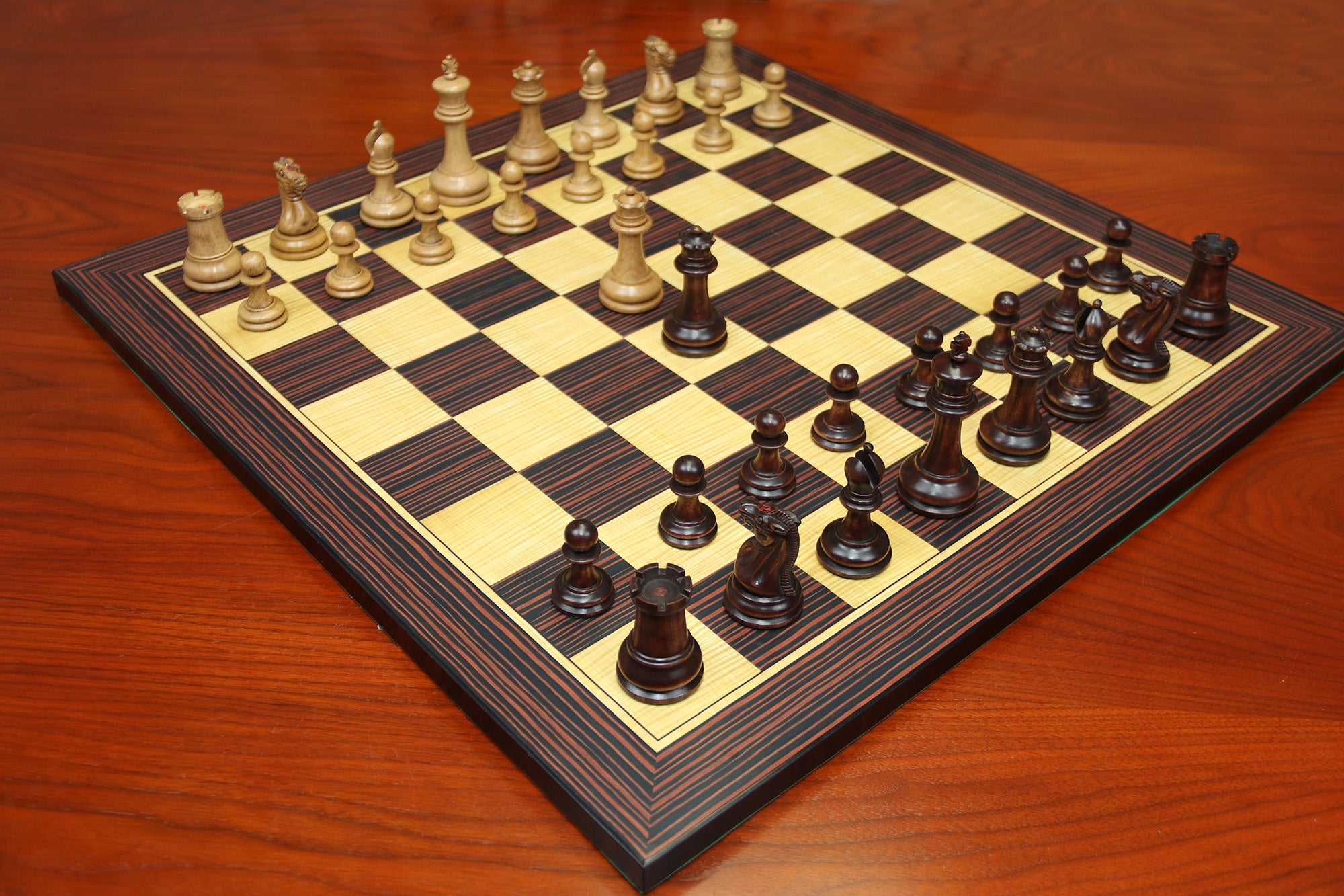 Chess Board  square size 2.5" X 2.5" in Stripped Ebony in Matt Finish for 4.25" to 4.5"  Chess Set