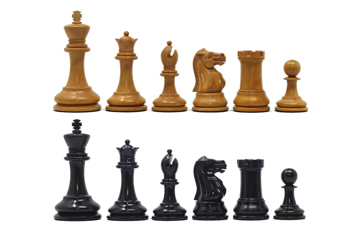 Jaques Zukertort 1875 Reproduction Library 3.5" Chessmen in Original Aged Look Antiqued Boxwood/Ebony