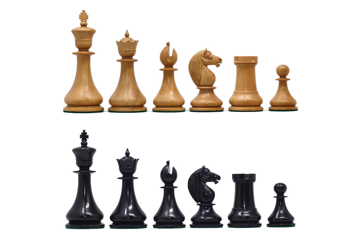 1830 Dublin Style Reproduced Historical Chess Set - 3.75" King Height in Natural Boxwood & Ebony Wood