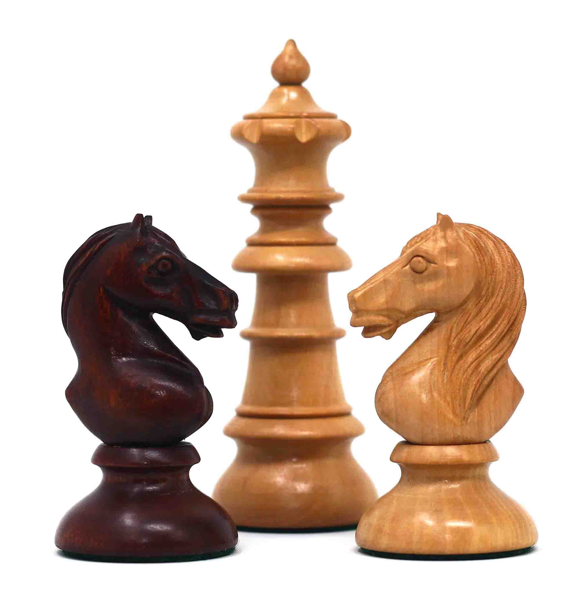 Early Old Vienna Style Coffee House 1900 Reproduction 4.5" Non-Antiqued Boxwood/Mahogany Stained Wood Chess set