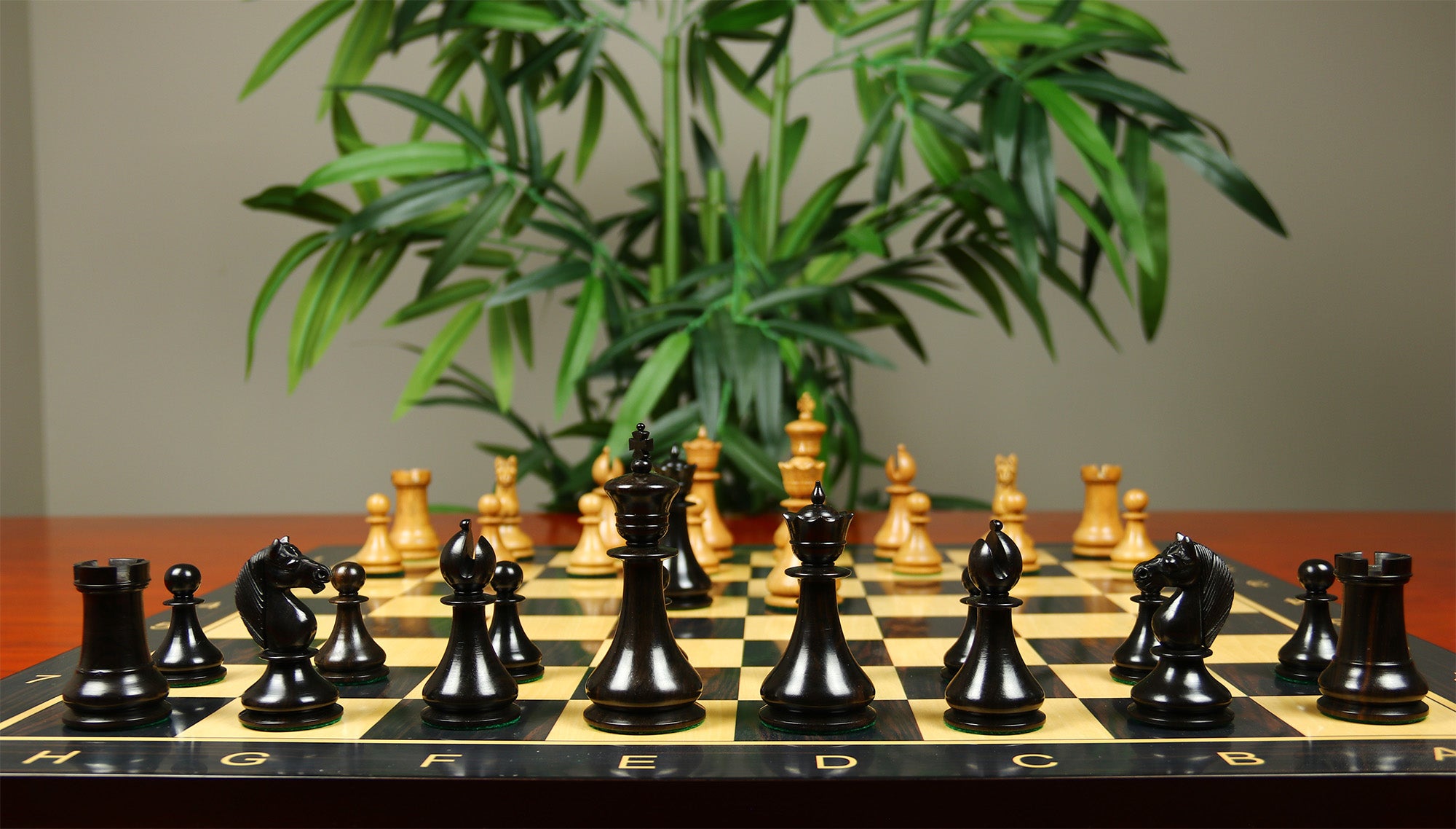 1830 Dublin Style Reproduced Historical Chess Set - 3.75" King Height in Distressed Boxwood & Ebony Wood