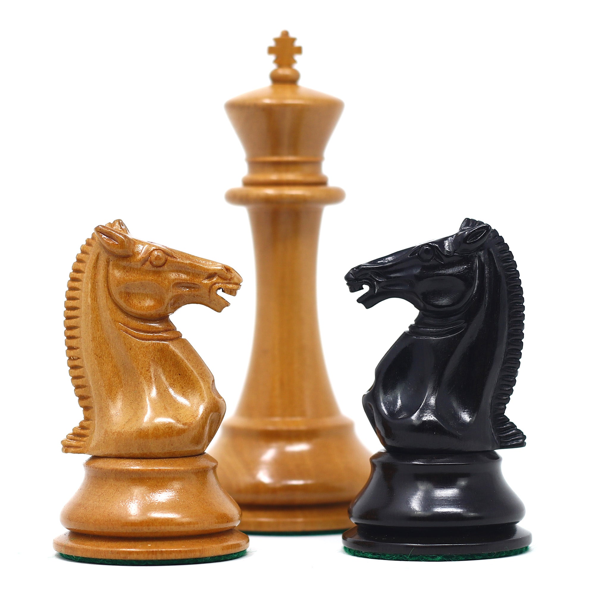 1851-52 Early 2880 Jaques of London Reproduced Vintage 4.4" Chess set Antiqued Boxwood/ Ebony wood