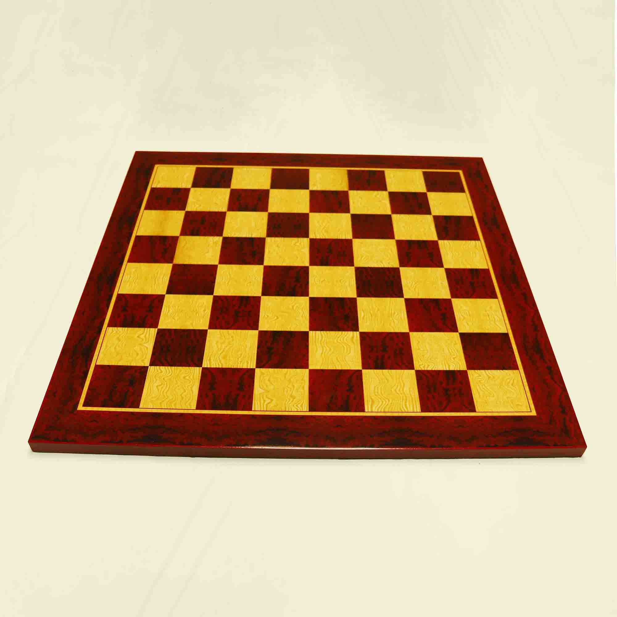 Chess Board  square size 2.25" X 2.25" in Burl Padouk and Burl Maple Wood Look for 4" to 4.125"  Chess Set