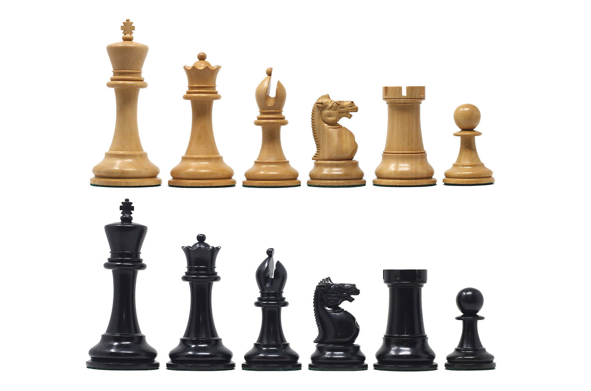 The Jaques Tournament Anderssen “Drop-Jaw” Replica Chessmen Natural Boxwood & Ebony – 4.4" King