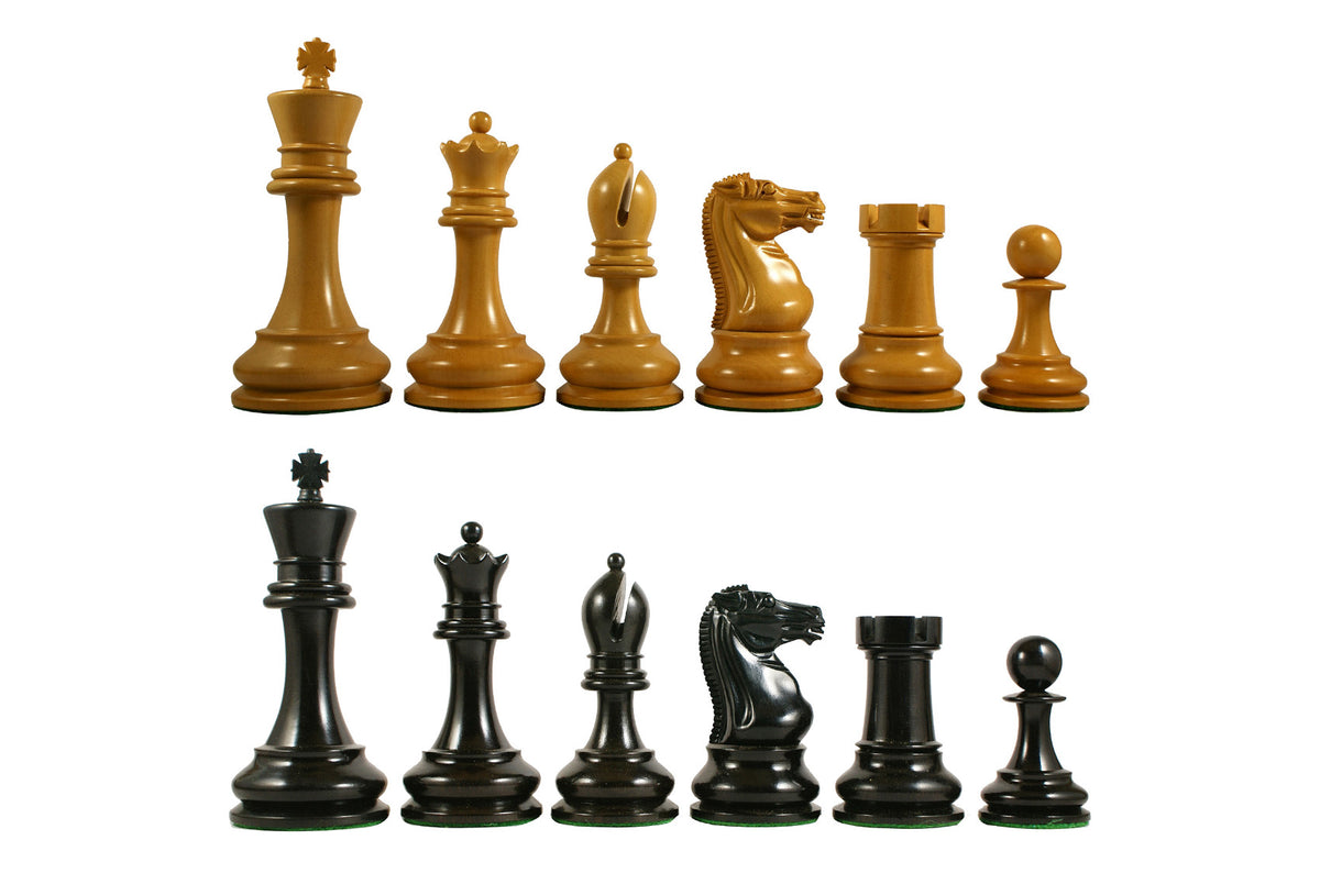 Reproduction BCC 1900-01 Edition Staunton Stroud Club Size 4.4" Antiqued Boxwood & Ebony Chessmen