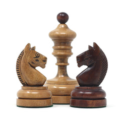 Reproduction Vintage 1930 German Knubbel 3.5" Chess Set in Distressed & Mahogany Gilded Box wood