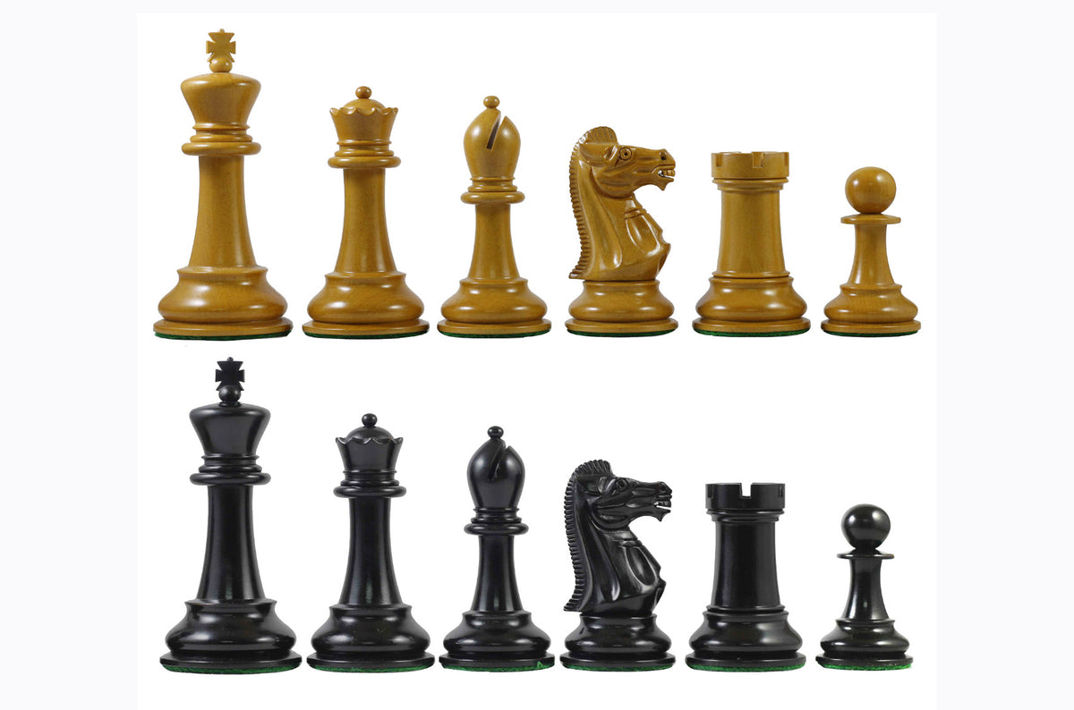 17th Olympiad Havanna 1966 Circa Reproduction 3.78" Staunton Chessmen Antiqued/Ebonised Boxwood