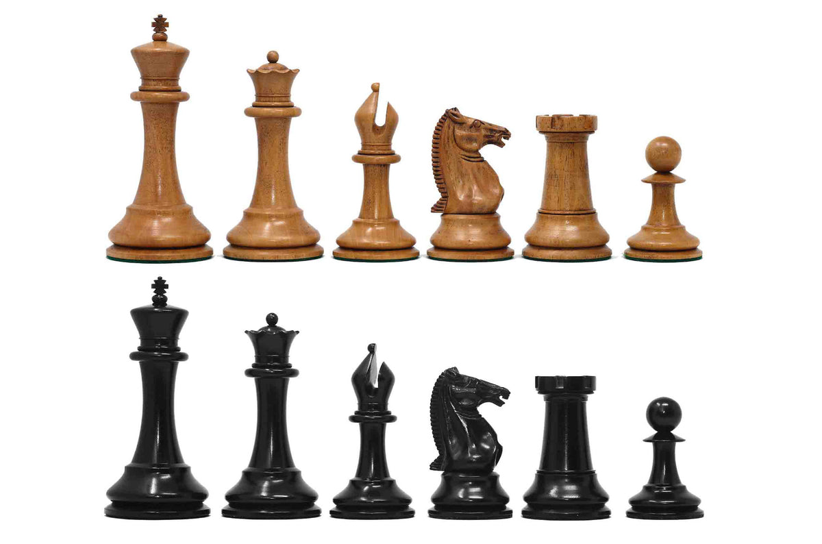 1851-52 Early 2880 Jaques of London Reproduced Vintage 4.4" Chess set Distressed Boxwood/Ebony Wood wood
