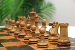 Jaques Zukertort 1875 Reproduction Library 3.5" Chessmen in Distressed/Mahogany Gilded Boxwood