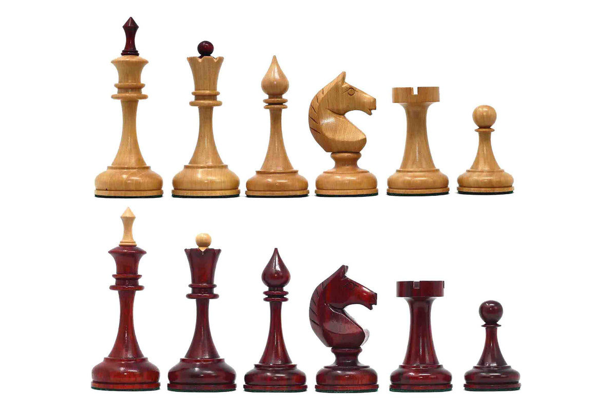 Soviet USSR 1970 Reproduced 4" Chess set in African Padouk and Natural Boxwood
