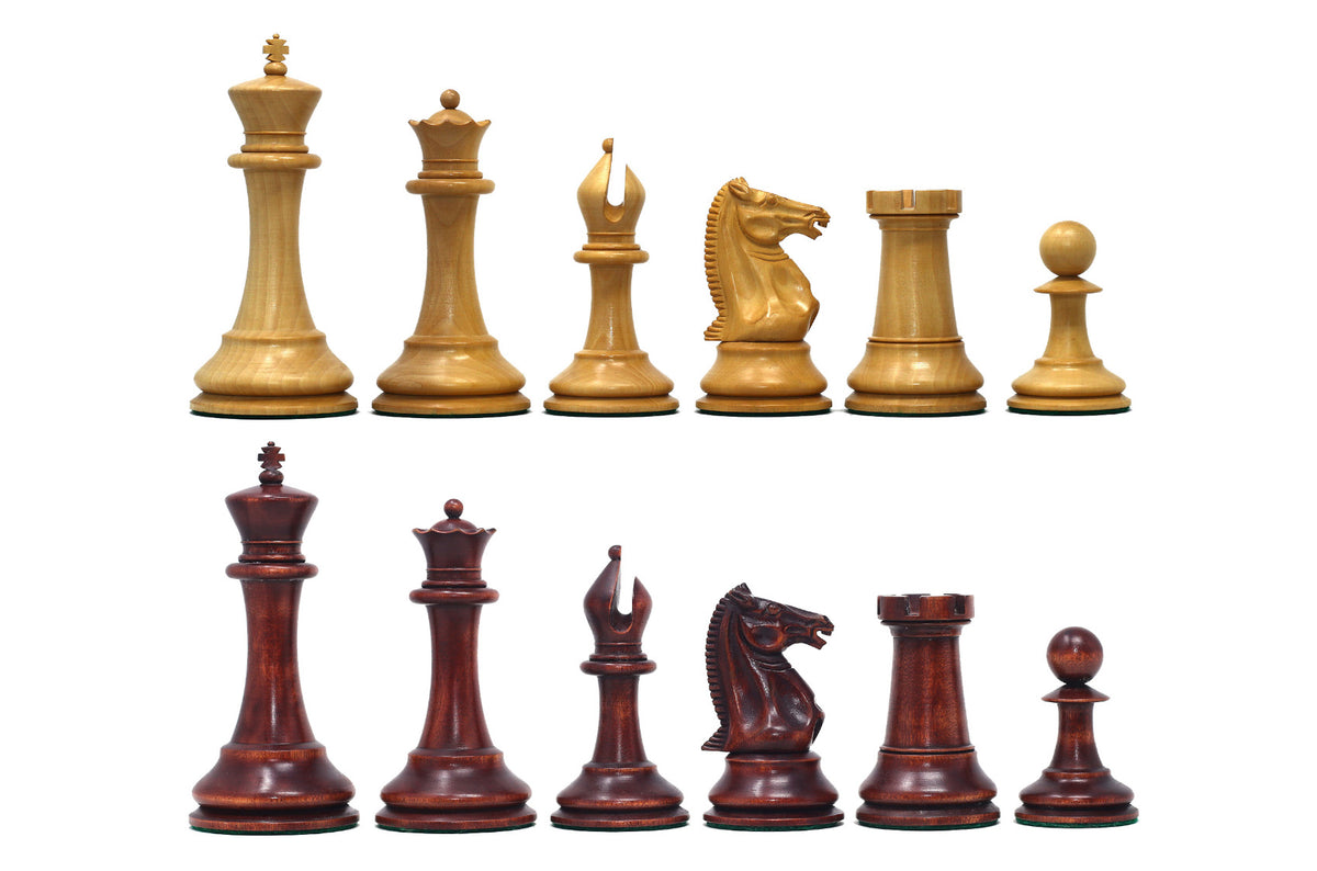 1851-52 Early 2880 Jaques of London Reproduced Vintage 4.4" Chess set Natural Boxwood & Mahogany Stained Boxwood wood
