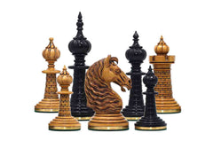 Anglo-Persian Artisan Series 4.75" Luxury Chess set by Mandeep Saggu in Distressed Boxwood and Ebony