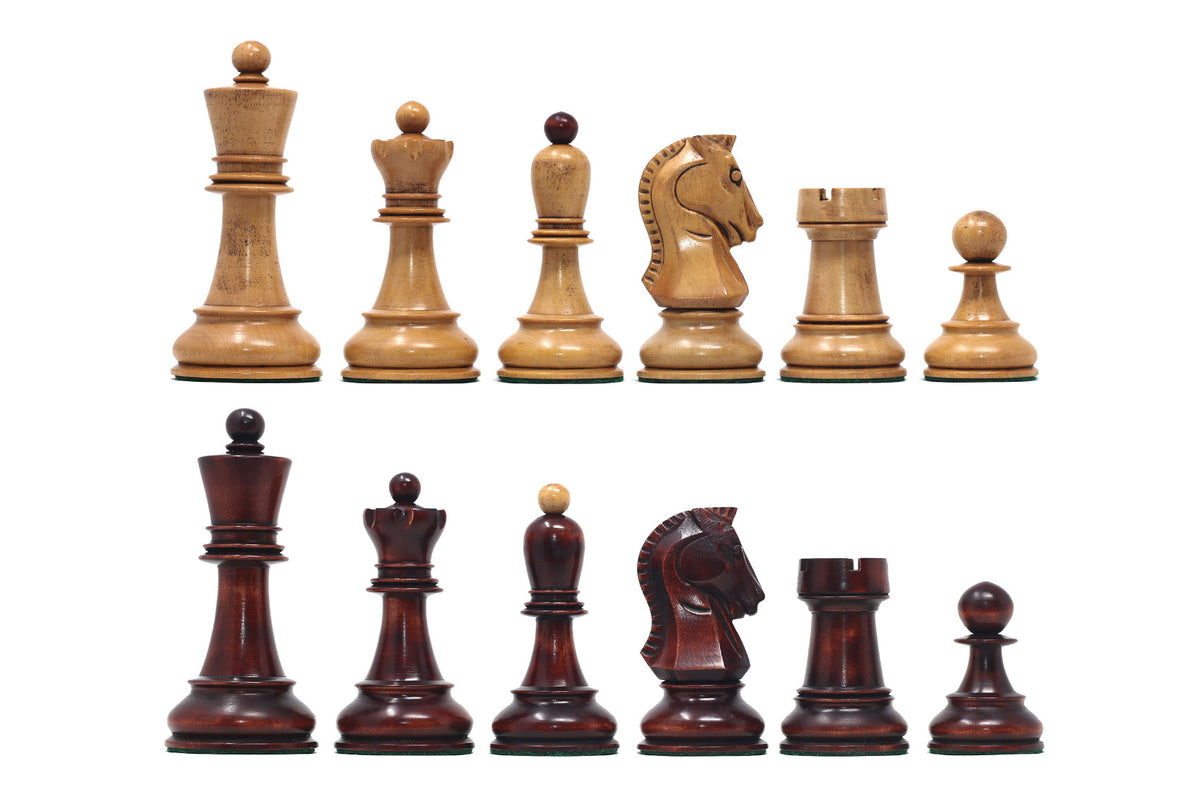 The Fischer Dubrovnik 1970 Upgraded Version Chess set in Distressed and Mahogany Stained Boxwood